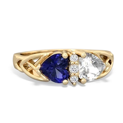 Lab Sapphire Celtic Knot Double Heart 14K Yellow Gold ring R5040