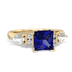 Lab Sapphire 6Mm Princess Eternal Embrace Engagement 14K Yellow Gold ring C2002