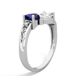 Lab Sapphire Snuggling Hearts 14K White Gold ring R2178