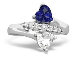 Lab Sapphire Heart To Heart 14K White Gold ring R2064