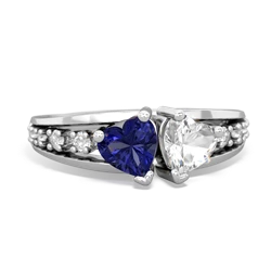 Lab Sapphire Heart To Heart 14K White Gold ring R3342