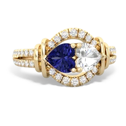 Lab Sapphire Art-Deco Keepsake 14K Yellow Gold ring R5630