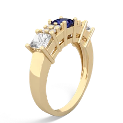 Lab Sapphire Three Stone Diamond Cluster 14K Yellow Gold ring R2592