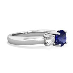 Lab Sapphire Three Stone Round Trellis 14K White Gold ring R4018