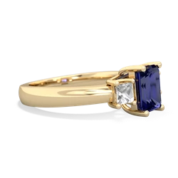 Lab Sapphire Three Stone Emerald-Cut Trellis 14K Yellow Gold ring R4021