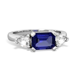 Lab Sapphire Three Stone 14K White Gold ring R5235