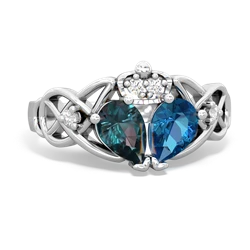 London Topaz 'One Heart' Celtic Knot Claddagh 14K White Gold ring R5322