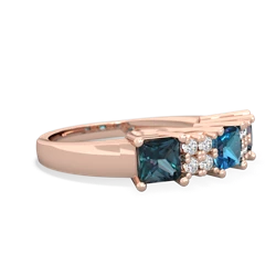 London Topaz Three Stone Diamond Cluster 14K Rose Gold ring R2592