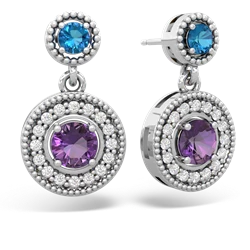 London Topaz Halo Dangle 14K White Gold earrings E5319