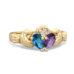 London Topaz 'Our Heart' Claddagh 14K Yellow Gold ring R2388