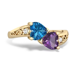 London Topaz Snuggling Hearts 14K Yellow Gold ring R2178