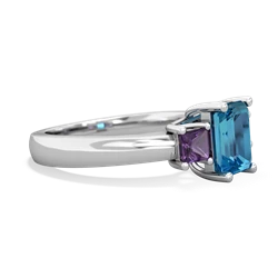 London Topaz Three Stone Emerald-Cut Trellis 14K White Gold ring R4021