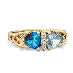 London Topaz Celtic Knot Double Heart 14K Yellow Gold ring R5040