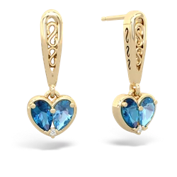 London Topaz Filligree Heart 14K Yellow Gold earrings E5070