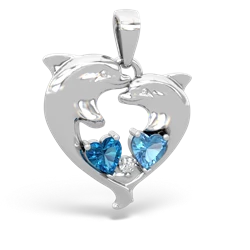 London Topaz Dolphin Heart 14K White Gold pendant P5820