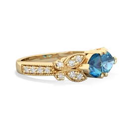 London Topaz Diamond Butterflies 14K Yellow Gold ring R5601