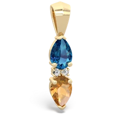 London Topaz Bowtie Drop 14K Yellow Gold pendant P0865