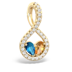 London Topaz Pave Twist 'One Heart' 14K Yellow Gold pendant P5360