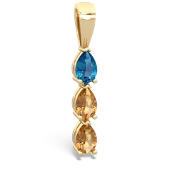 London Topaz Dew Drops 14K Yellow Gold pendant P2251