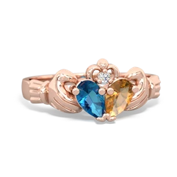 London Topaz 'Our Heart' Claddagh 14K Rose Gold ring R2388