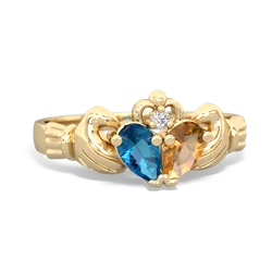 London Topaz 'Our Heart' Claddagh 14K Yellow Gold ring R2388