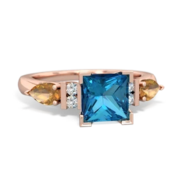 London Topaz 6Mm Princess Eternal Embrace Engagement 14K Rose Gold ring C2002