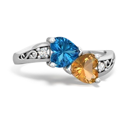 London Topaz Snuggling Hearts 14K White Gold ring R2178