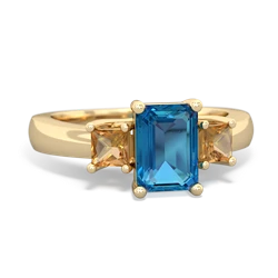 London Topaz Three Stone Emerald-Cut Trellis 14K Yellow Gold ring R4021