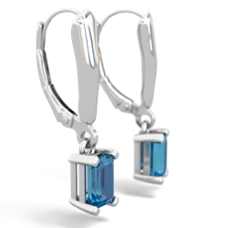 London Topaz 6X4mm Emerald-Cut Lever Back 14K White Gold earrings E2855