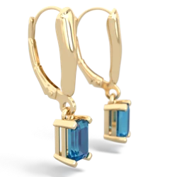 London Topaz 6X4mm Emerald-Cut Lever Back 14K Yellow Gold earrings E2855