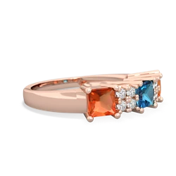 London Topaz Three Stone Diamond Cluster 14K Rose Gold ring R2592