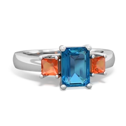 London Topaz Three Stone Emerald-Cut Trellis 14K White Gold ring R4021