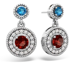 London Topaz Halo Dangle 14K White Gold earrings E5319