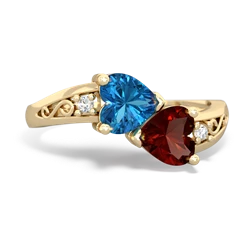 London Topaz Snuggling Hearts 14K Yellow Gold ring R2178