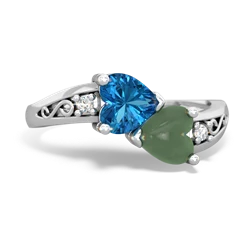 London Topaz Snuggling Hearts 14K White Gold ring R2178