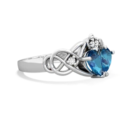 London Topaz 'One Heart' Celtic Knot Claddagh 14K White Gold ring R5322