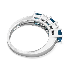 Lab Sapphire Three Stone Diamond Cluster 14K White Gold ring R2592