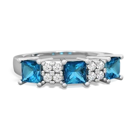 Lab Sapphire Three Stone Diamond Cluster 14K White Gold ring R2592