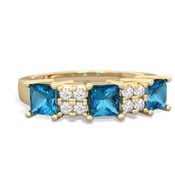 Sapphire Three Stone Diamond Cluster 14K Yellow Gold ring R2592