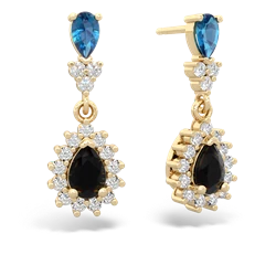 London Topaz Halo Pear Dangle 14K Yellow Gold earrings E1882