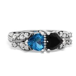 London Topaz Diamond Butterflies 14K White Gold ring R5601