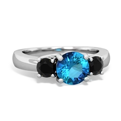 London Topaz Three Stone Round Trellis 14K White Gold ring R4018