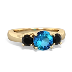 London Topaz Three Stone Round Trellis 14K Yellow Gold ring R4018