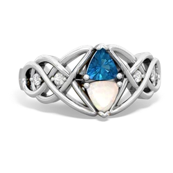 London Topaz Keepsake Celtic Knot 14K White Gold ring R5300