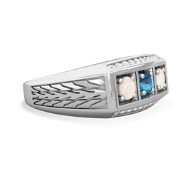 London Topaz Three Stone Tire Tread Men's 14K White Gold ring R0520