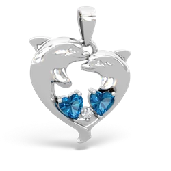 London Topaz Dolphin Heart 14K White Gold pendant P5820