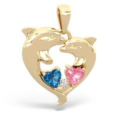 London Topaz Dolphin Heart 14K Yellow Gold pendant P5820