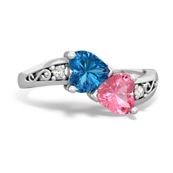 London Topaz Snuggling Hearts 14K White Gold ring R2178