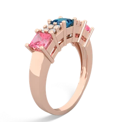 London Topaz Three Stone Diamond Cluster 14K Rose Gold ring R2592