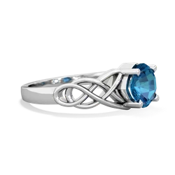 London Topaz Checkerboard Cushion Celtic Knot 14K White Gold ring R5000